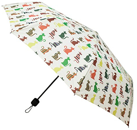 Signare Folding Lightweight Windproof Umbrella for Women Sun Parasol Designs (Cheeky Cat, UM-SHFO-CHEKY)