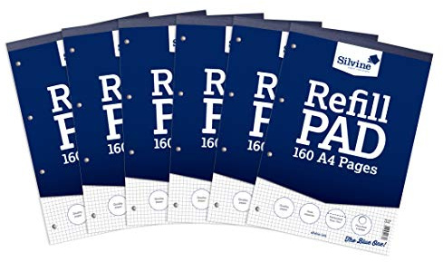 Silvine A4 Refill Pad - 5mm Squared (160 Pages) Pack of 6
