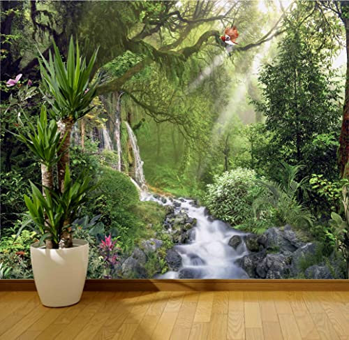 Wall Art Desire Tropical Rainforest Waterfall Wall Mural Photo Wallpaper Relax Calm Birds (Paper 220gsm Premium, X Large 1900mm x 1488mm)