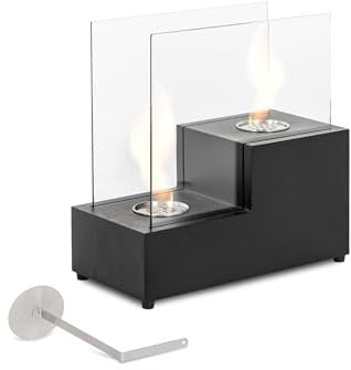 STONES HOME FURNITURE, Caminetto a Bioetanolo da Tavolo con 2 Bruciatori, Senza Fumo, Bruciatore in Acciaio da 0,4 l, Durata Fiamma 1,5 ore, Modello Two Steps, Colore Nero, 20 x 40 x h 39 cm