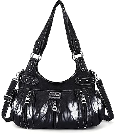 Angelkiss Große Geldbörsen und Handtaschen für Damen, gewaschenes Kunstleder, Crossbody, Hobo, Umhängetasche, Handtasche, Z-schwarz, Large