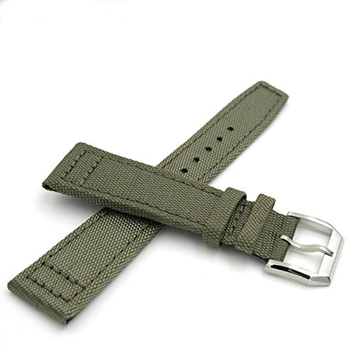 Richie strap 20 mm, 21 mm, 22 mm, Canvas-Lederarmband, passend für IWC-Pilotenuhren, Hellgrün (silberfarbene Schnalle), 22 mm, Armband