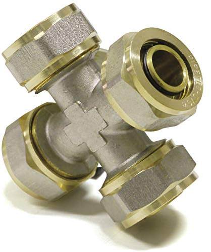 Pipetec Schraubfitting-Kreuzung 26 x 3 Schraub-Kreuzung Schraubfitting Kreuzung Klemmverschraubung Verbundrohr Aluverbundrohr DVGW