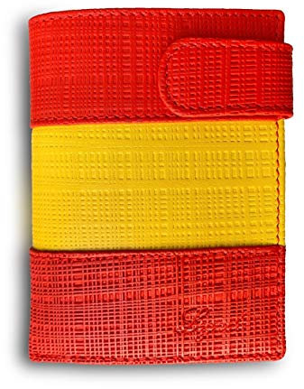 LEGADO Cartera Hombre Piel Bandera Monedero para Monedas, Billetera Capacidad Varios Billetes Fabricado en España, de Cuero Regalo de Pulsera de España y Tarjeta de Protección RFID.