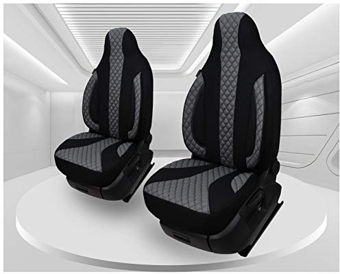 BREMER SITZBEZÜGE Maß Piloten Auto Schonbezüge kompatibel mit Smart fortwo 453 Fahrer & Beifahrer ab 2014 / Auto Sitzbezüge Schonbezug Set Autositzbezüge 2er Pack in Schwarz/Grau