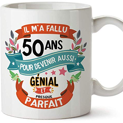 Mugffins Mug/Tasse Joyeux 50 Anniversaire - Il m'a Fallu 50 Ans pour Devenir Aussi Génial et Presque Parfait - Cadeau Original pour Homme et Femme