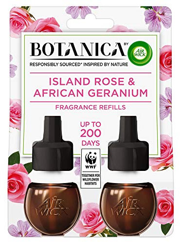 Air Wick Botanica Air Freshener Scented Oil for Electrical Plug Diffuser Island Rose and African Geranium Refill Twin Pack 2 x 19 ml