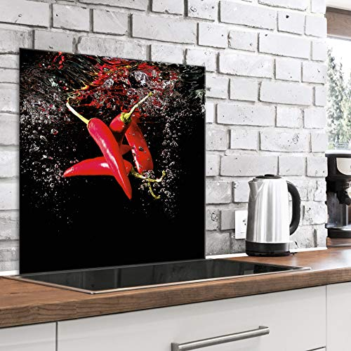 murando Spritzschutz Glas für Küche 60x60 cm Küchenrückwand Küchenspritzschutz Fliesenschutz Glasbild Dekoglas Küchenspiegel Glasrückwand Gemüse Paprika Wasser - j-B-0064-aq-a