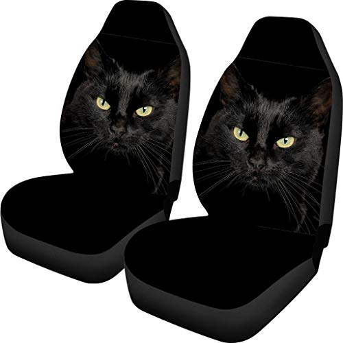 Showudesigns Auto Vordersitzbezüge Waschbar Katze Druck Satteldecke Auto Sitzbezug Vordersitze Schwarz Mode Deko 2 Stück