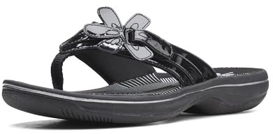 Clarks Damen Brinkley Flora Flipflop, Schwarz Lack Synthetisch, 37.5 EU