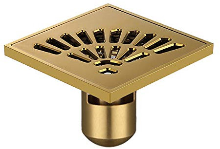 SHUGUANG Duschablauf Messing Quadrat 4 Zoll Duschrinne mit Haarsieb Bodensiphon Duschablauf Gitter Bodenbefestigung Ablaufrinne für Badezimmer und Balkon,Gold