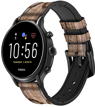 Goat Wood Graphic Printed Cinturino in pelle Smartwatch per Fossil Womens Gen 5E, Womens Gen 4, Hybrid Smartwatch HR Charter taglia (18mm)