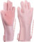 ALCIONO Adjustable Dishwashing Gloves, Reusable Silicone Cleaning Gloves with Scrubber, Rubber Gloves for Kitchen, Adjustable Wrist Band, Scrub Cleaning Gloves. (1 PC) (Pink)