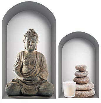 Zen et Ethnique Autocollant Mural Niche Bouddha