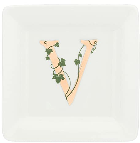 La Porcelaine Blanche - Soucoupe carrée Lettre V - Décoration Maison, Cuisine - Ligne Adorato - Idée Cadeau - Porcelaine - 10 x 10 x 1,5 cm