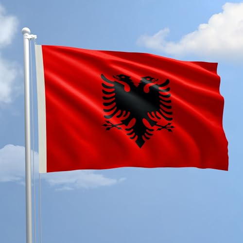 Bandiera ALBANIA 100x150 cm in poliestere NAUTICO 115 gr/mq con doppia piega perimetrale, corda e guaina. Adatto sia IN/OUT DOOR