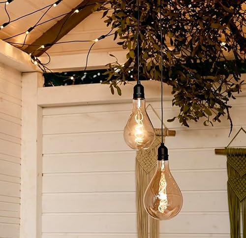 hellum 2er Set Hängelampe mit Batterie und Fernbedienung outdoor, Ø 10cm + 13cm, goldene Glühbirne mit Batterie, dimmbar, Hängelampe outdoor (8xAA nicht inkl.) 525090