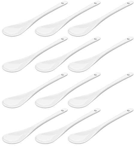 WELLGRO Cuchara para huevos de porcelana, color blanco, 12 unidades