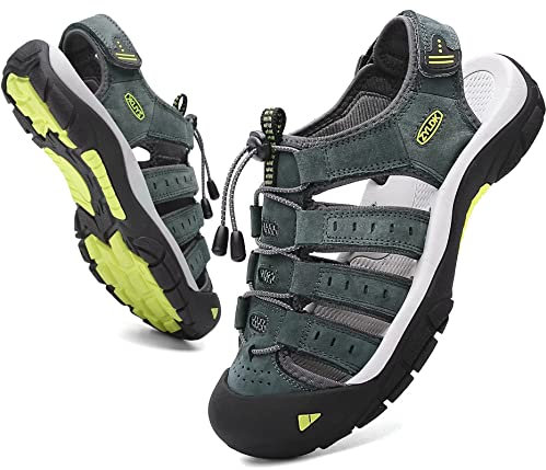 ZYLDK Sandalias de Senderismo para Hombres Verano Exterior Deportivas Zapatos Trekking Casual Zapatos de Montaña Cuero Sandalias de Playa Antideslizante Verano,Gris,38