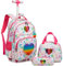 Egchescebo Carrello Porta Zaino Trolley Scuola Media Elementare Astuccio Bambina Trolley Ragazza con Ruote per Zaino Lunch Box,3PCS Borsa a rotelle Rainbow Girls con Giocattolo a Forma Di Cuore