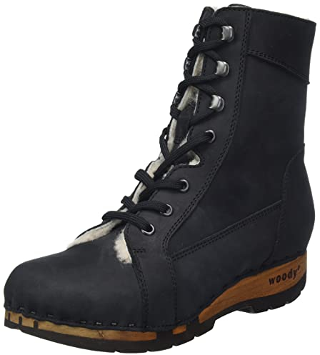 woody Damen Heike Stiefelette, Nero geöltes Leder, 44 EU