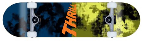 Thrill Skateboard Complete - Smoke - Größe 8.00 - Komplettboard für Einsteiger und Fortgeschrittene, aus 7 Lagen Ahornholz, mit Grindmaster Achsen und Urethane Rollen, ABEC 5 Kugellager