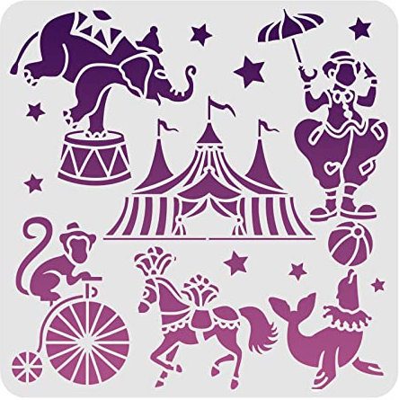 FINGERINSPIRE Zirkus-Karnevals-Schablonen-Schablone 30x30cm große DIY-Farbe Bauernhaus Holzschilder wiederverwendbar Mylar-Schablone für DIY-Malerei Zeichnung auf Wand Stoff Möbel Boden