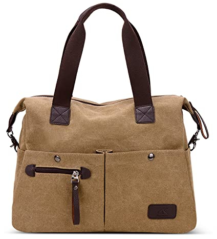 DIRRONA Moda Mujer Lona Bolso de Mano Bolso Bandolera de Lona Colegio Viaje Gran Capacidad Casual Bolsa de Vagabundo Bolsa de Mensajero Caqui