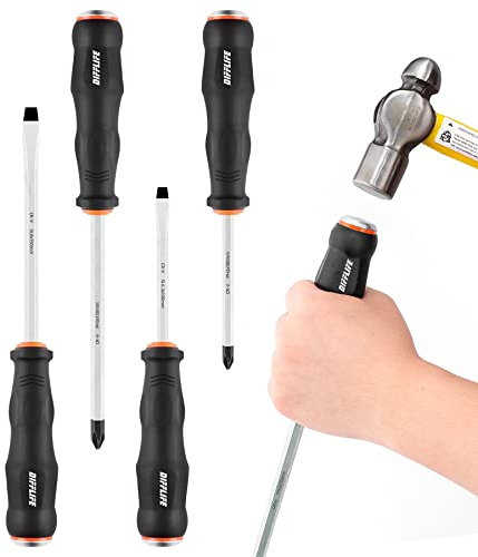 DIFFLIFE Juego de destornilladores de 4 piezas, mango de cojín profesional, aislado, punta magnética, kit de destornilladores electricistas (4 piezas)