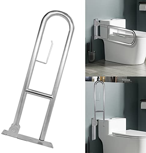 Barra de Apoyo para Inodoro Plegable 70CM Con Porta Papel Higiénico y Barandilla - Abatible, Antideslizante, Soporte para Baño