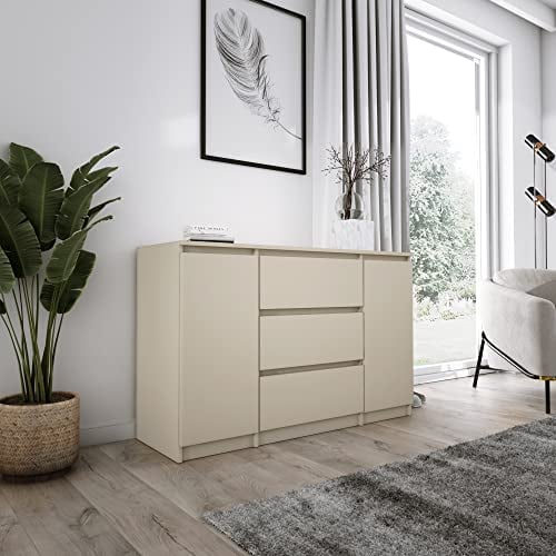 3E 3xE living.com Kommode mit 2 Türen, 3 Schubladen, B: 120 cm, H: 78 cm, T: 40 cm in Farbe: BEIGE