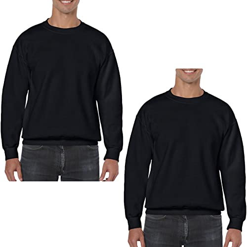 True Face Mens Sweatshirts Plain Workwear Pack of 2 Casual Crew Neck Jumper Fleece Sweater Sports Leisure Pullover Top Black - 2 Pack XXL