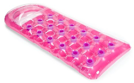 AQUASTIC Schwimm-Strandmatratze 188 x 71 cm Für Erwachsene und Kinder ab 14 Jahren Strapazierfähiges PVC-Material Integriertes Kissen Farbe Rosa ASM-188P