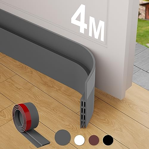 MARICATO Boudin de Porte, 4 Pièces Bas de Porte en Silicone Souple, Bas de Porte Isolant Phonique Porte, Boudin de Porte Isolant Froid, Boudin Porte Insectes, Poussière Idéal Pour (400 X 5 CM, Gris)