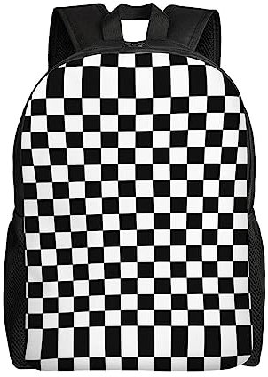 Schwarz-weiß karierter Rucksack: robust und verschleißfest, modisch und leicht, lässig, minimalistisch für Männer und Frauen, Schwarz , One size