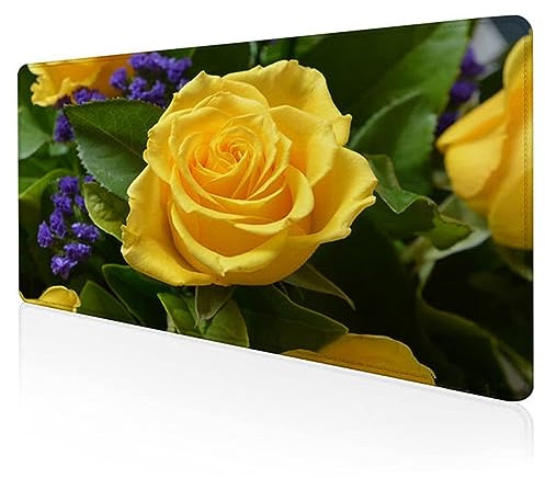 Alfombrilla de Ratón Grande XXL 1200x600x2mm Gaming Mouse Pad Rosas Amarillas Alfombrilla Escritorio con Bordes Cosidos Textured Superficie Lavable Velocidad para PC, portátil