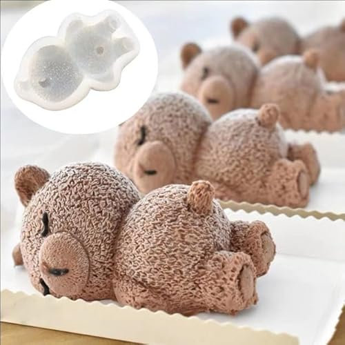 Asablve Fondant-Form mit liegendem Bär, Silikon, 3D-Silikon-Tierform für Fondant, Dessert-Backen, Gelee, Süßigkeiten, Kuchenbacken, Dekoration, Eiswürfel, Seife, Harz