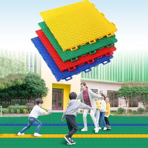 25CM Modular Floor Tiles Kindergarten, Outdoor Basketball Badminton Court Weatherproof Splicing Color Sports Mat, Garage Interlocking Drainage Tile (Color : Yellow, Size : 14 pack)