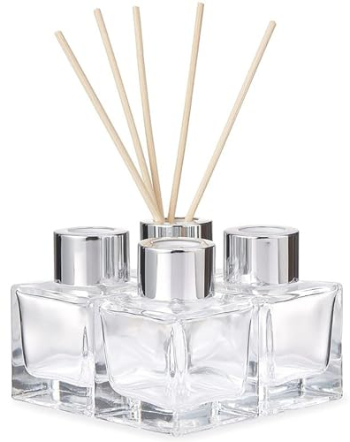 Doni Bomboniere - 12 Empty Glass Bottles 50 ml with Wooden Sticks for Air Freshener - Essential Oil Diffusers for the Home, Bathroom, Living Room, Decorative Furniture (Silver)