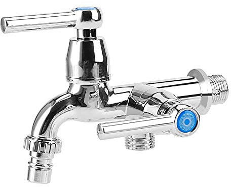 Grifo de Agua G1/2 Grifo de Pared Grifo de Agua Lavadora Grifo de Agua Fría Fregadero Grifo de Agua con Doble Caño y Manija para Suministros de Baño (Boca máquina una palabra G