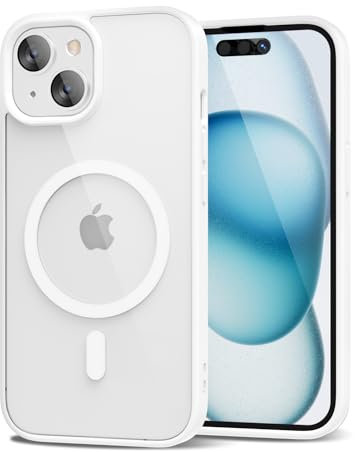 oakxco Custodia Magnetica Trasparente per iPhone 15, Compatibile con Ricarica Wireless Magsafe, Ultra-Sottile non Ingiallimento Anti-imnte Custodia tettiva Traslucida, Bianco