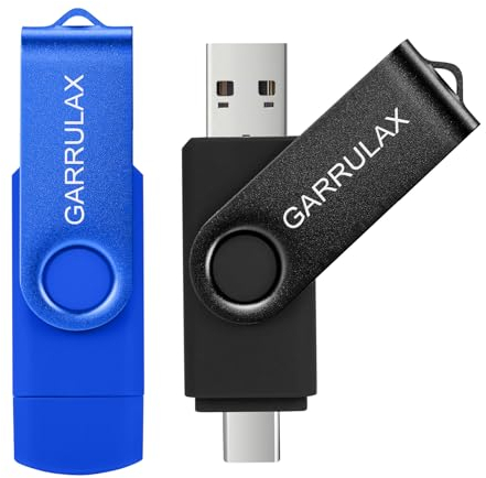 GARRULAX USB-Flash-Laufwerk, 2-in-1, OTG, Typ C, USB 2.0, drehbarer Speicherstick für Datumsspeicher, Pendrive-Daumen für Android-Smartphones, MacBook, Tablets, PC (Schwarz + Blau, 32 GB)