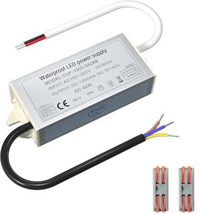 BrightArk 42W Transformateur LED Panel Light Driver, Entrée 200-240V à DC 30V-42V, Alimentation Pour Panneau Lumineux 60x60cm 120x30cm, IP67 1000mA Courant Constant