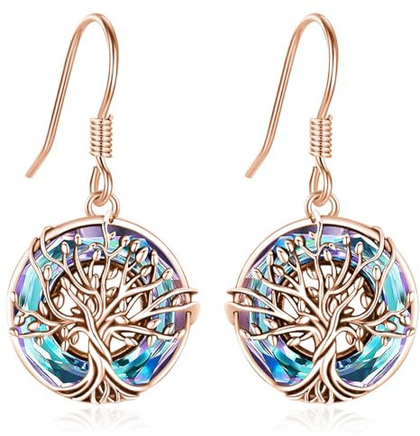 Eusense 925 Sterling Silber Baum des Lebens Ohrringe Kristall-Ohrringe Schmuck Geschenke für Frauen Mädchen