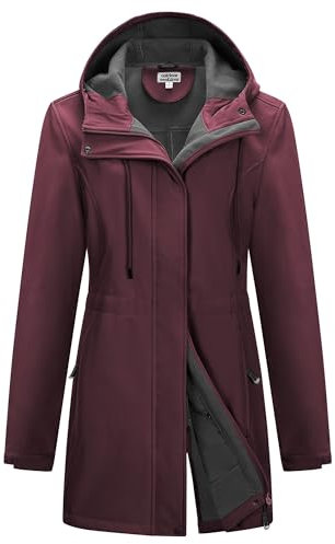 Outdoor Ventures Veste de pluie Softshell pour femme, manteau de pluie fonctionnel, coupe-vent, imperméable, respirante, veste d'extérieur avec capuche pour le printemps, l'automne, l'hiver, rouge