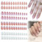 JSTHHTT 96 Pièces Faux Ongles, Soft Gel Carrés Faux Ongles Court French, Press on Nails Rose, Français Court Amande Ongles à Coller, Les Ongles avec Autocollants Adhesif pour Femmes et Filles