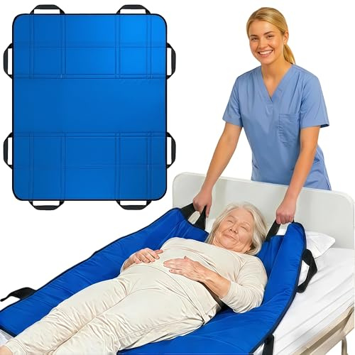 NurtureCare Positioning Bed Pad, Upgraded 3-Layer Design with 8 Reinforced Handles, Professional Transfer Sliding Sheet for Turning, Lifting & Re-positioning, Draw Sheet for Home Use (48 x 40, Blue)