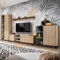 Wohnwand Wohnmöbel Set braun (Kastanienholz Nb.) 4-teilig, Vitrine, Highboard, Wandboard, Lowboard