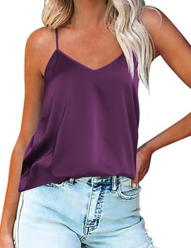 Ekouaer Camiseta Sin Mangas Mujer Satén Chalecos Interiores con Tirantes Finos Ajustables con Camisola Sólida Básica, S-2XL