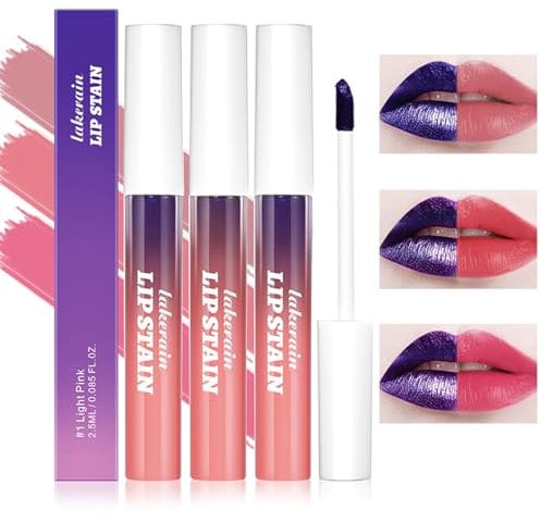 Lip Stain Peel Off, Lang Anhaltend Wasserfest Peel Off Lip Stain, Glatt & Leicht Feuchtigkeitsspendend Lipgloss Enthält Hyaluronsäure, Hochpigmentiert Flüssig Lippenstift, Wischfest (3 Stück)